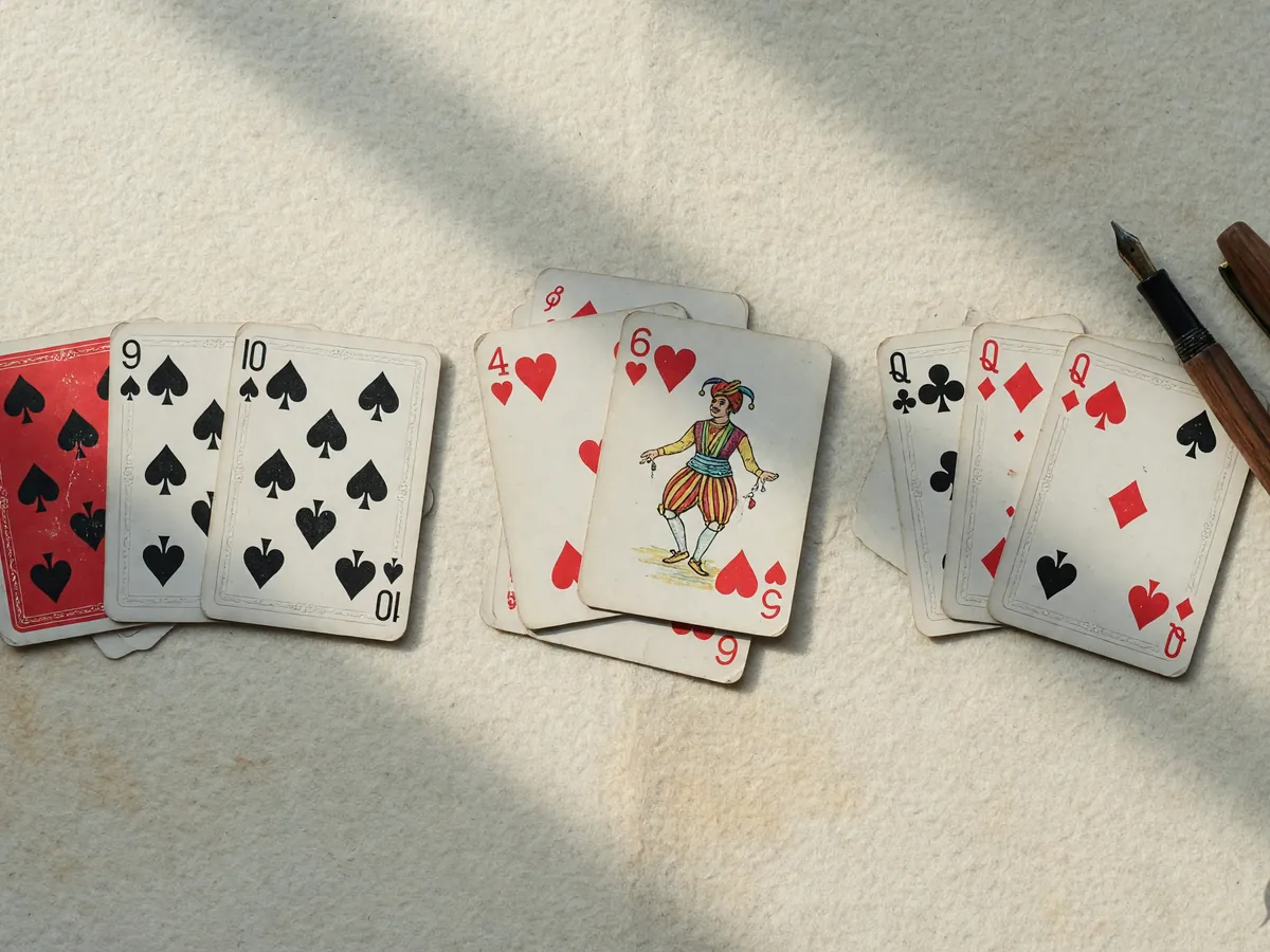Meld anatomy reference frame showing a 13-card hand laid out into pure sequence, impure sequence and set